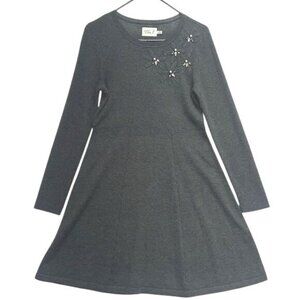 Eliza J Womens A-Line Embroidered Dress Acrylic Gray PL Elegant